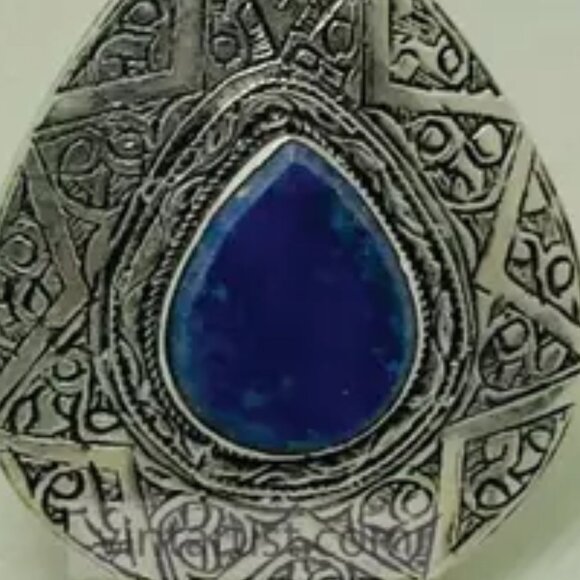 Silver Boho Adjustable Ring with Blue Gemstone, Handmade Silver Blue Stone Ring - Picture 5 of 9